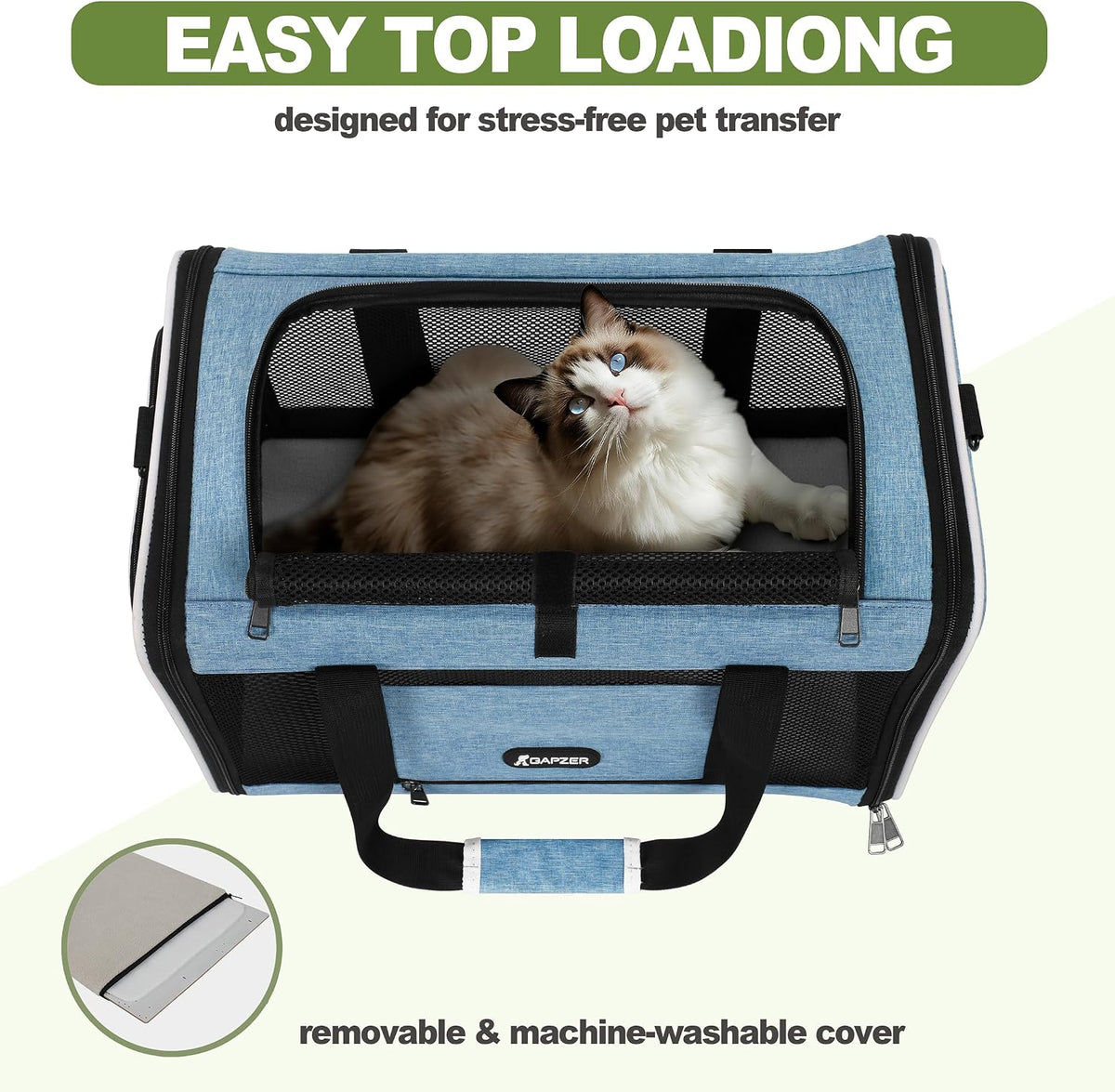 GAPZER Cat Carrier 18 x 11 x 11 Top Loading Soft Pet Travel Bag Over 15lbs