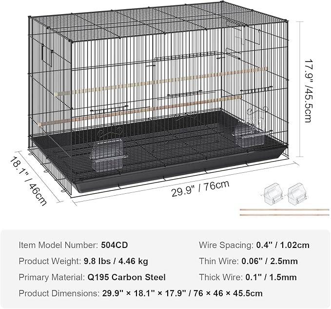 VEVOR 30 Inch Flight Bird Cage, Stackable Bird Cage Parakeet Cage - Image 7