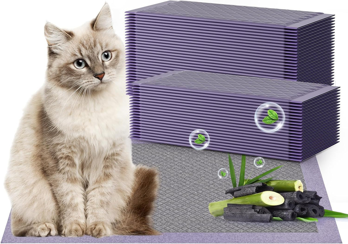 Cat Pad Refills for Litter Box, 16.9"x11.4" Odor Control Cat Pee Pads with Activated Carbon for Breeze Litter System(30Counts/Purple)