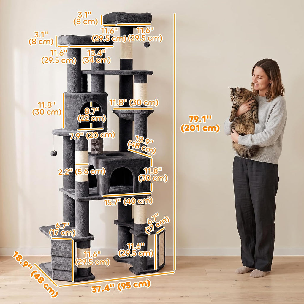 PawHut Extra Large Cat Tree Tower Dual Baseboard 79-Inch for Large Cats