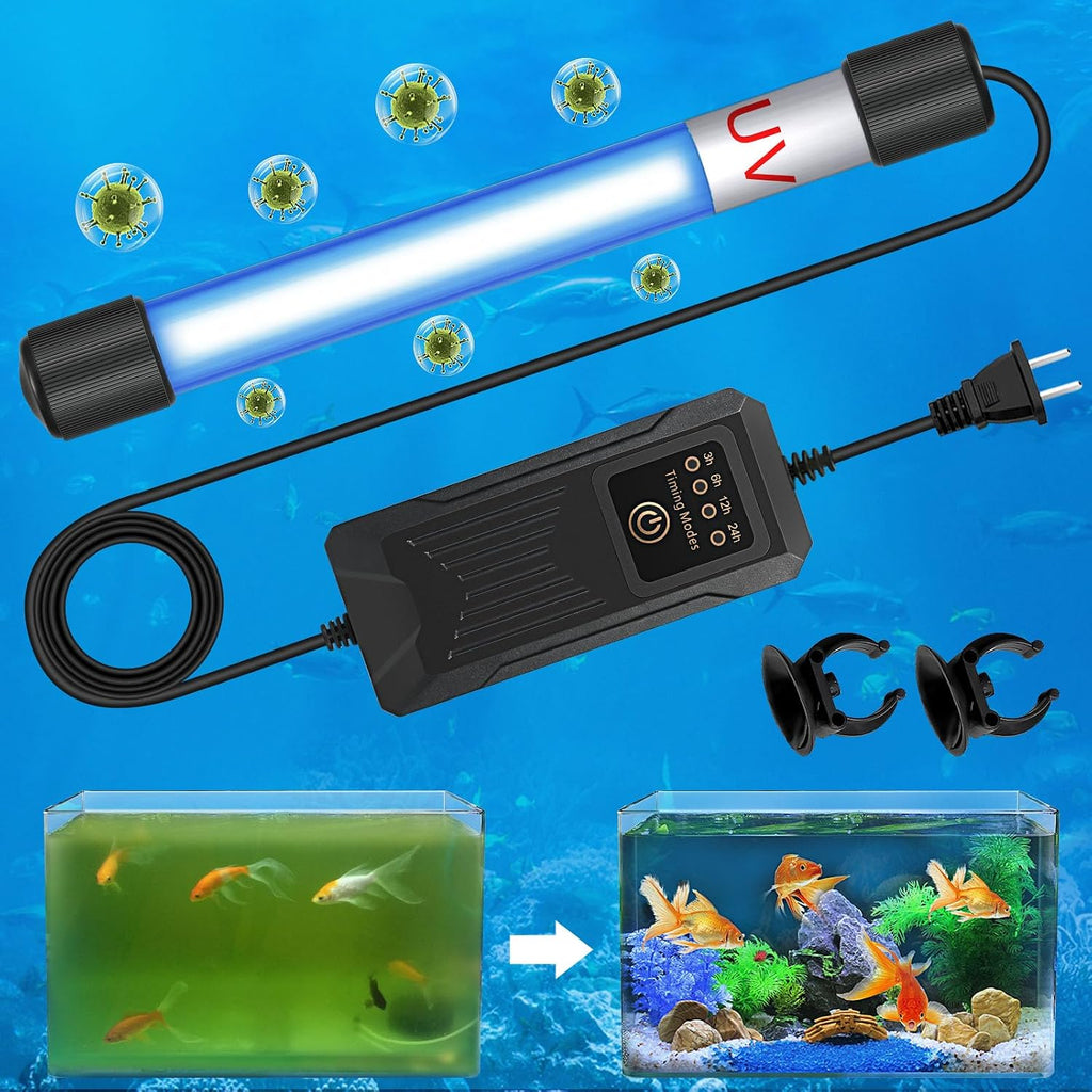 5W Timer UV Aquarium Clean Light Algae Removal Fish Tank LED Light Green Clean Waterproof for Pond Tank