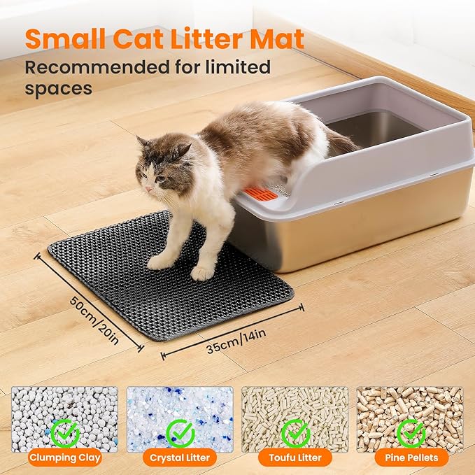 Small Cat Litter Mat, 20x14’’ Double Layer Honeycomb Cat Litter Box Mat - Image 2