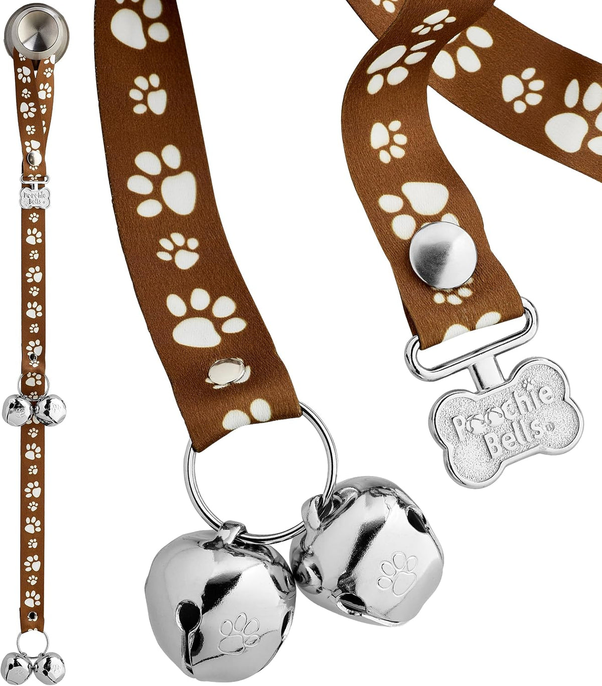 PoochieBells Dog Doorbell, Dog Potty Training Bells, Dog Safe USA-Made w/Perfect Sound,Dog Trainer Approved, Housetraining Made Easy & Quick, Sig Tracks Beige