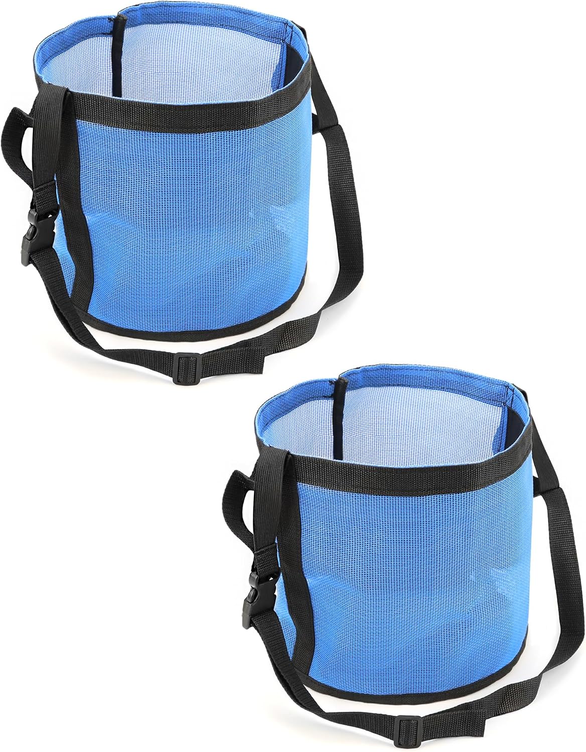 QWORK 2 Pack Horse Feed Bag for Grain - Durable Mesh Grain Feeder with Adjustable Strap, Comfortable Neck and Nose Pad Horse Muzzle Feed Bag, for Feeding Grain, Powder, Supplements, Blue