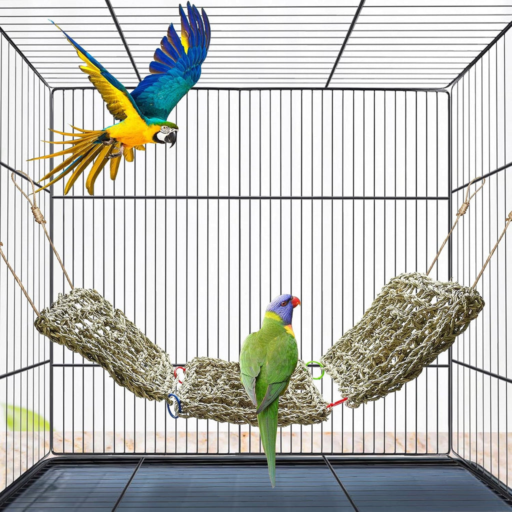 3 PCS Parrot Seagrass Mat,7.1Inch Bird Swing Hammock Woven Climbing Net