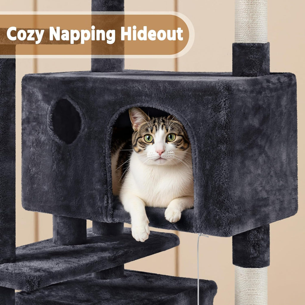 Yaheetech 62in Cat Tree Tower, Double Condo, Multi Platforms, Scratch Posts