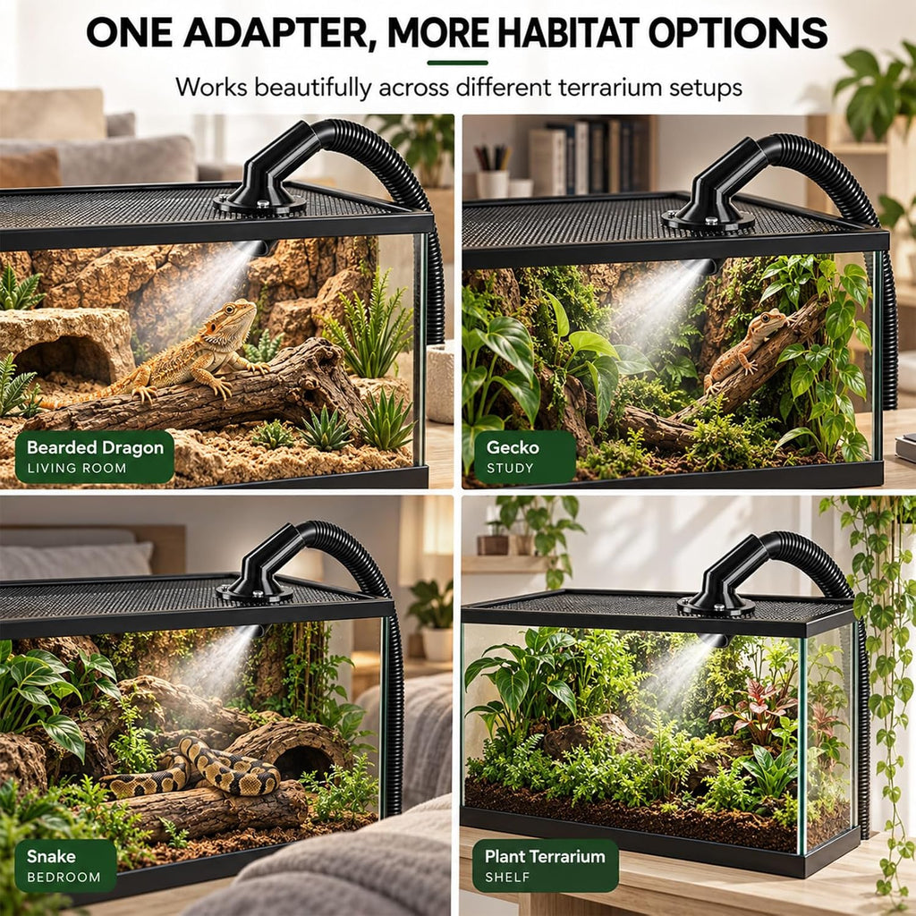 Reptile Fogger Adapter, Terrarium Hose Connector, No-Drill Mesh Mount