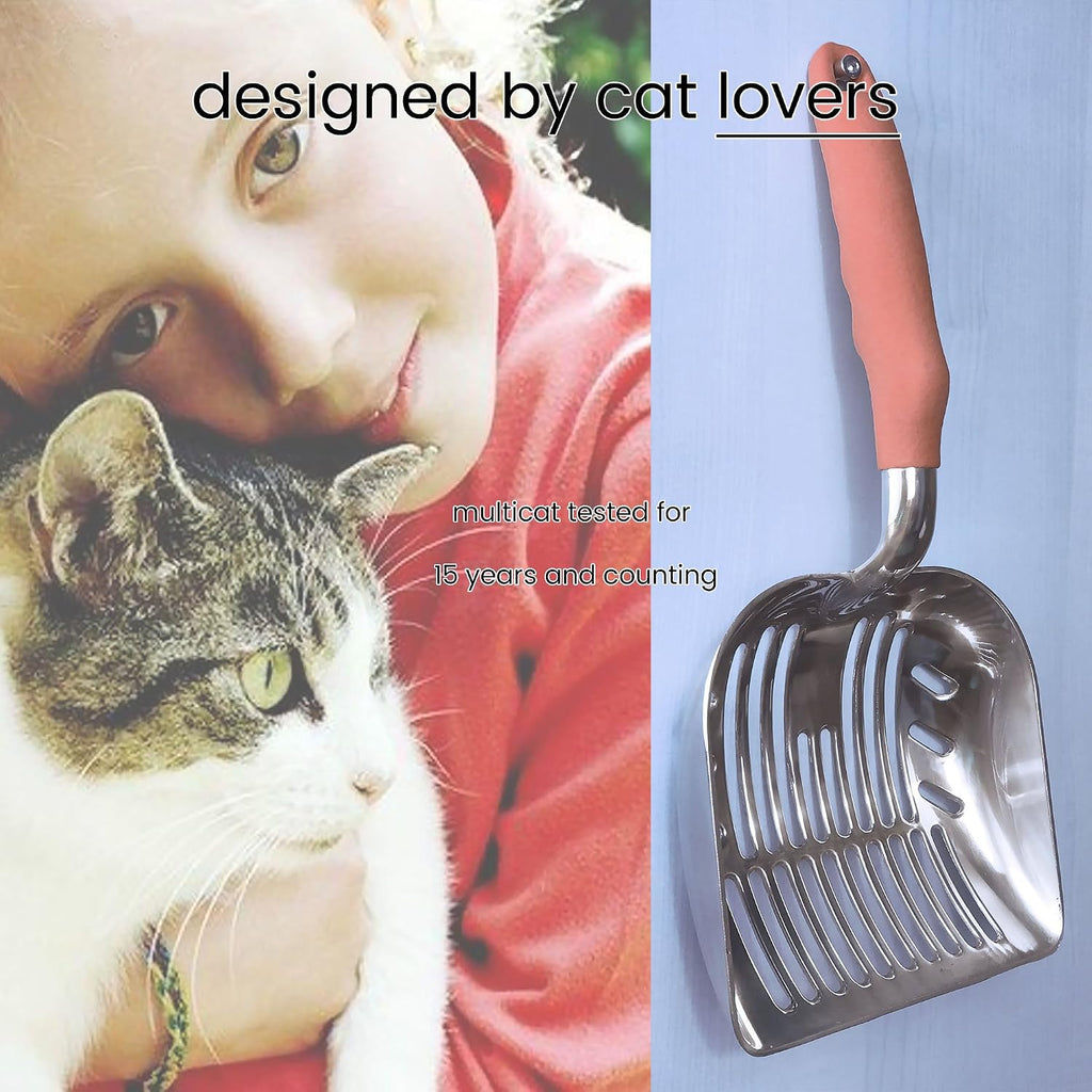 DuraScoop® Premium Multicat Cat Litter Scoop | Solid Metal | Litter Box Tray Pan Sifter