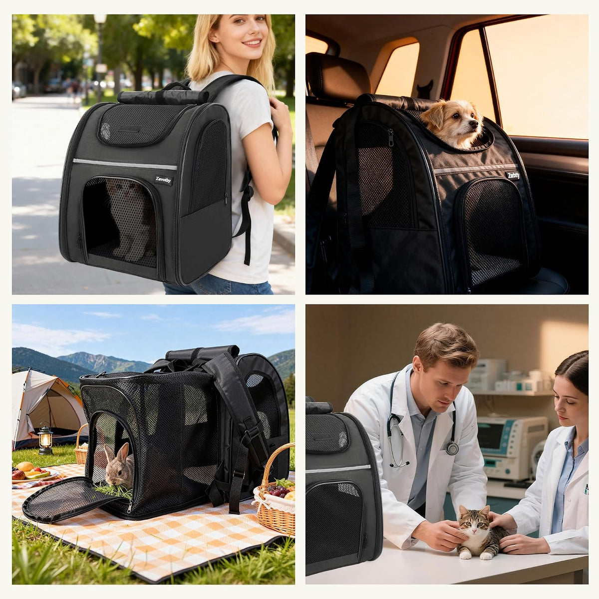 Cat Backpack Carrier – Expandable Airline Approved Pet Travel Bag for Cats & Small Dogs, Breathable Mesh Pet Carrier Backpack with Padded Base (Black)