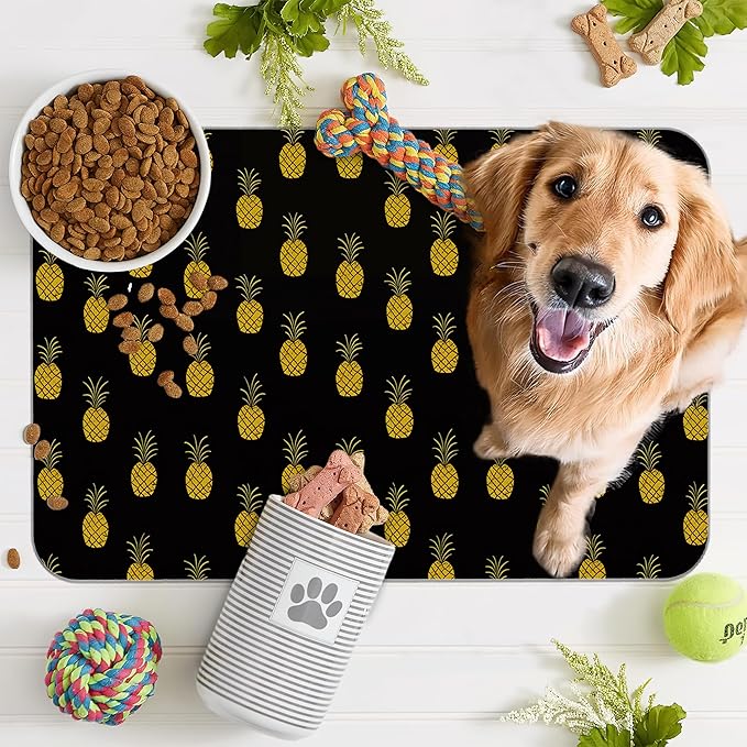 Dog Food Mat for Floors, Pineapple Tropical Absorbent Quick-Dry Pet Feeding Mat - Image 7