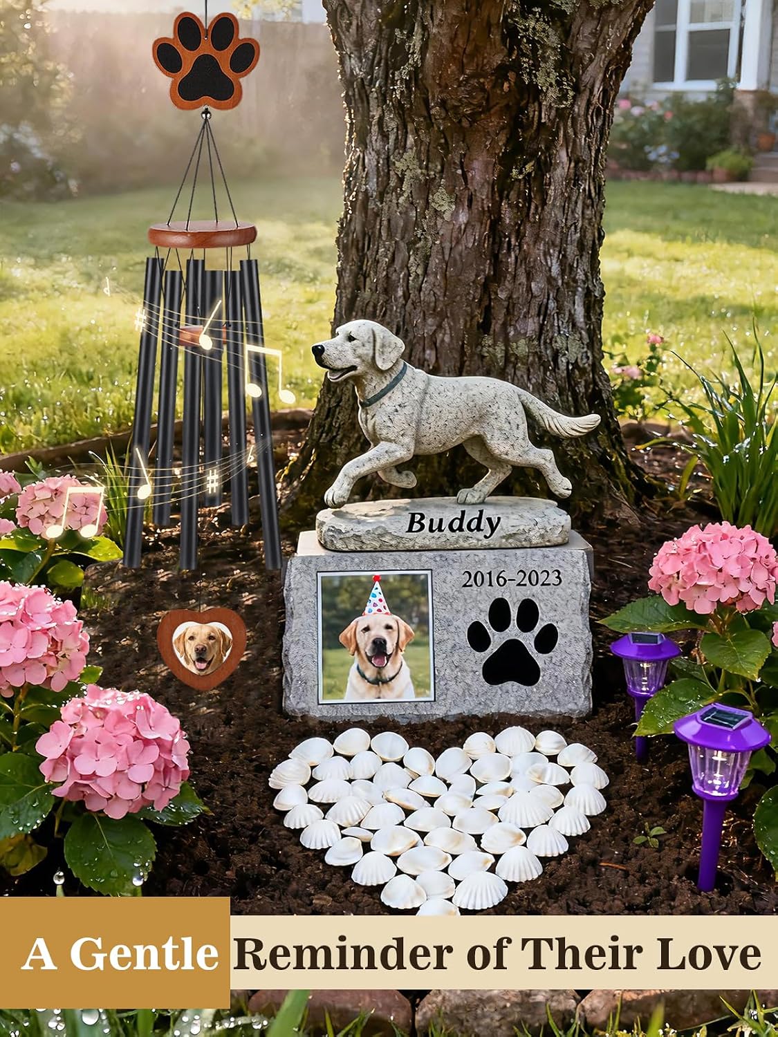 Alphatool Dog Memorial Wind Chimes Gifts with Photo Frame, 32 in