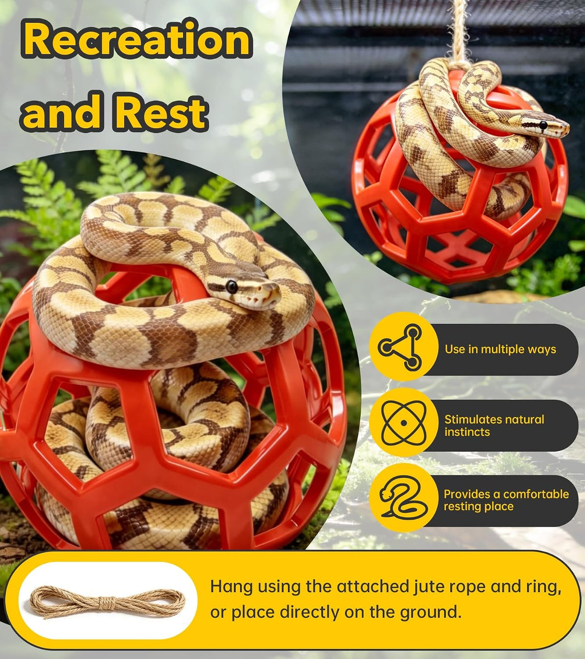 Snake Enrichment Toys,Ball Python Tank Accessories with Snake Climbing Accessories Hammock, Lizards Toy Activity Ball,Reptile Climbing Toys for Crested Gecko Bearded Dragon