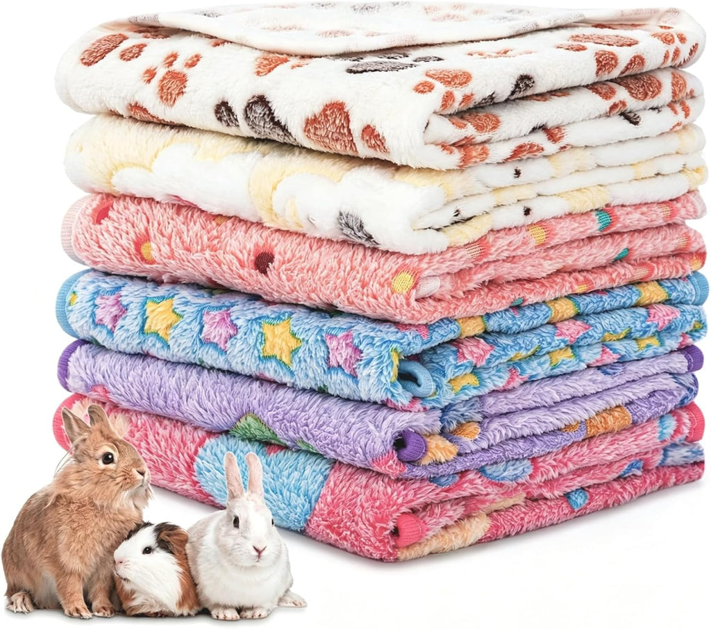 6 Pack Guinea Pigs Fleece Blankets, Soft Plush Mats for Rabbits Hamsters, Washable Small Pet Cage Bedding, Cozy Burrow & Snuggle Cover for Puppies Kittens Travel (26 x 14 Inch, Light Color)