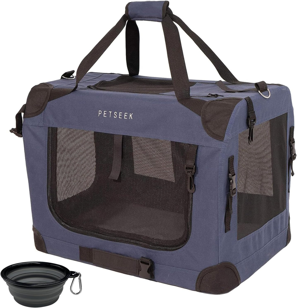 Extra Large Cat Carrier Soft Sided, Portable Small Dog Carrier for 2 Cats, 24"x16.5"x16" Car Travel Folding Comfortable Design with Litter Box and Bowls, Grey-2+ Litter Box+ Bowl*2