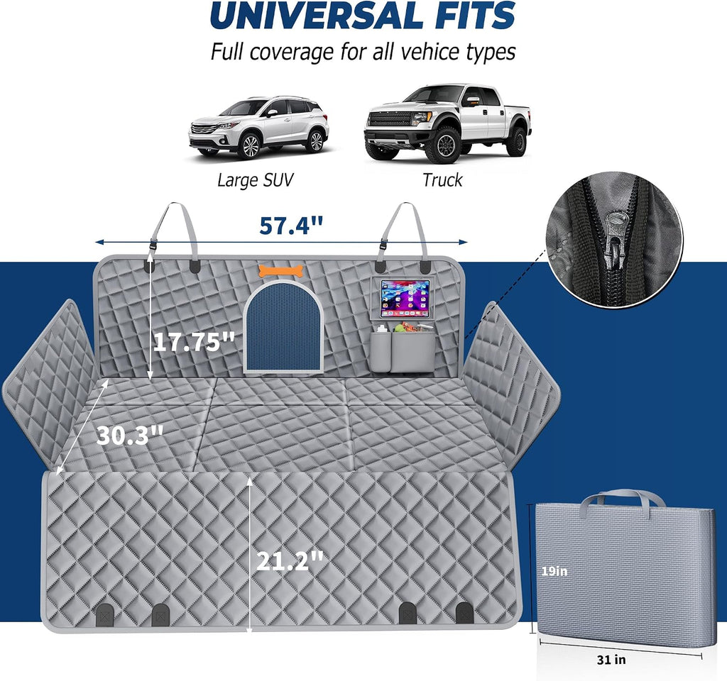 Truck Dog Seat Cover Back Seat with Hard Bottom, 450lb Support Back Seat Extender for Crew Cab Trucks F150 RAM Silverado Tundra, Waterproof Pet Hammock for Dogs, Mesh Window & Storage Pockets