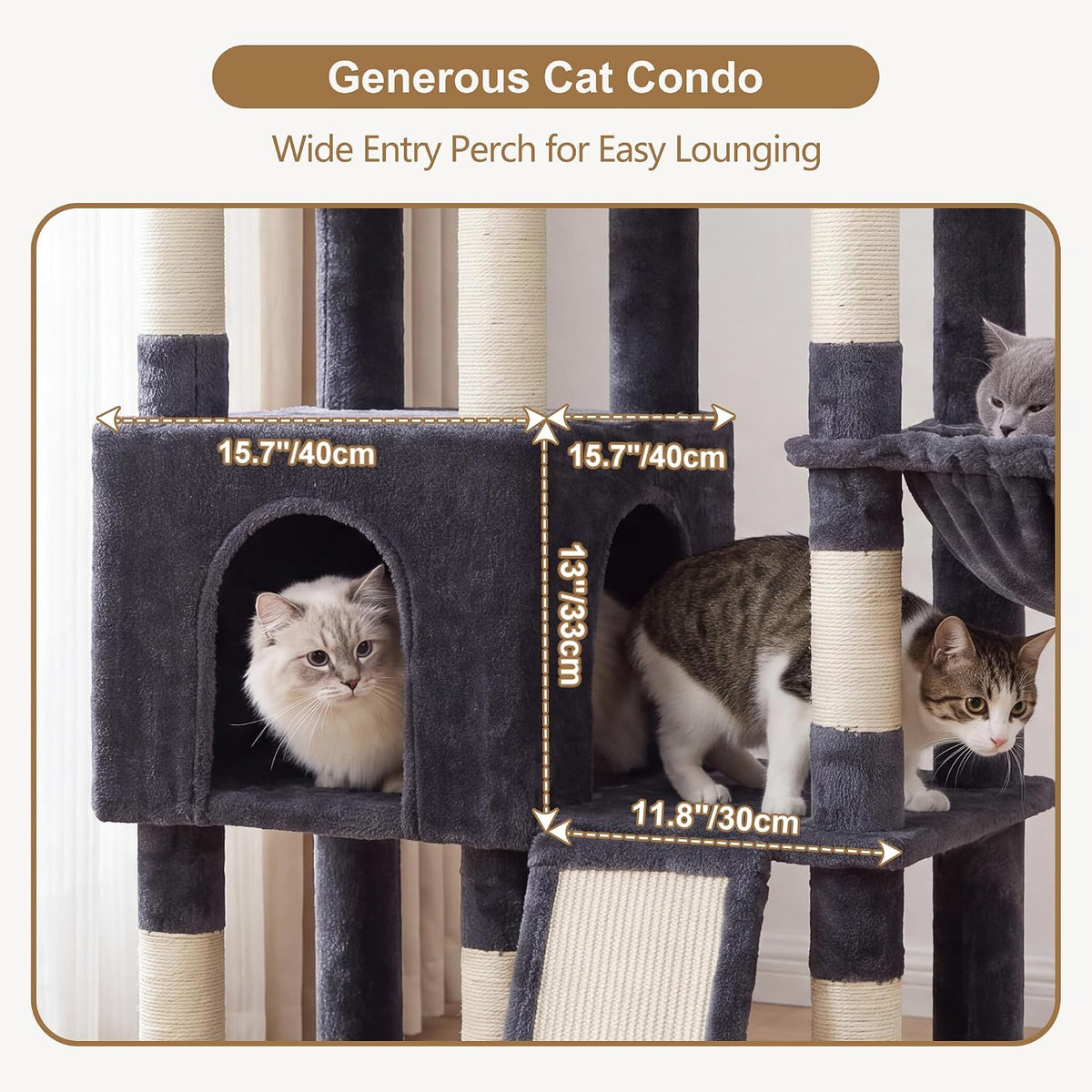 Heybly 55.1" Cat Tree with Stable Double Platforms for Indoor Cats HCT053G