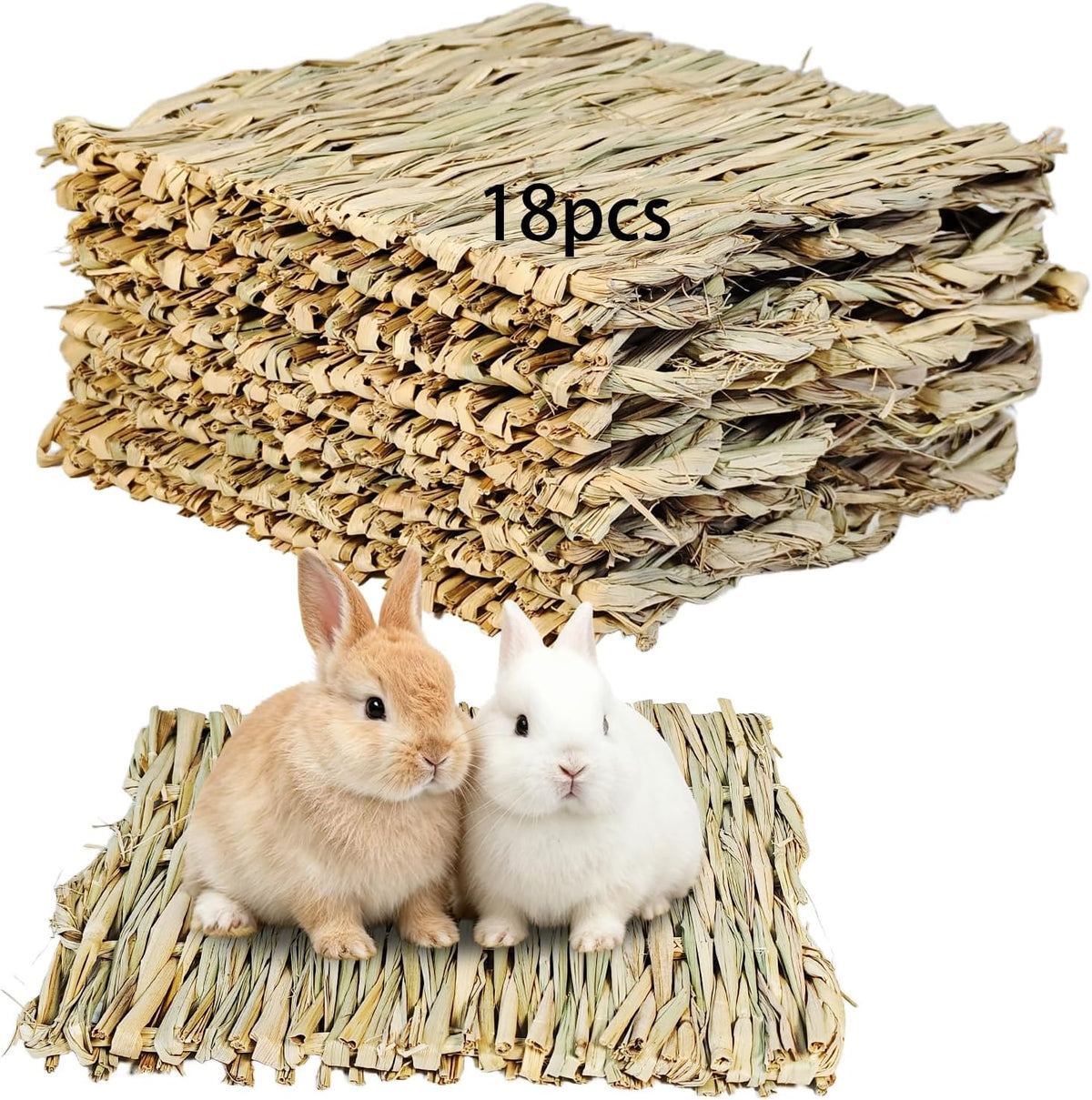 kathson 5PCS Rabbits Grass Mat Natural Woven Bunny Bedding Mats Chew Toy