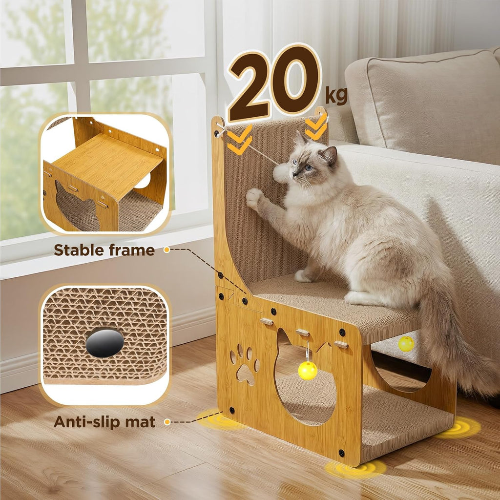 Gimars Cat Scratchers, Vertical Cat Scratcher & L Shaped Cat Scratching Board with Toy Balls, Cardboard Scratch Pad for Cats, Furniture Protector, Cat Scratchers for Indoor Cats