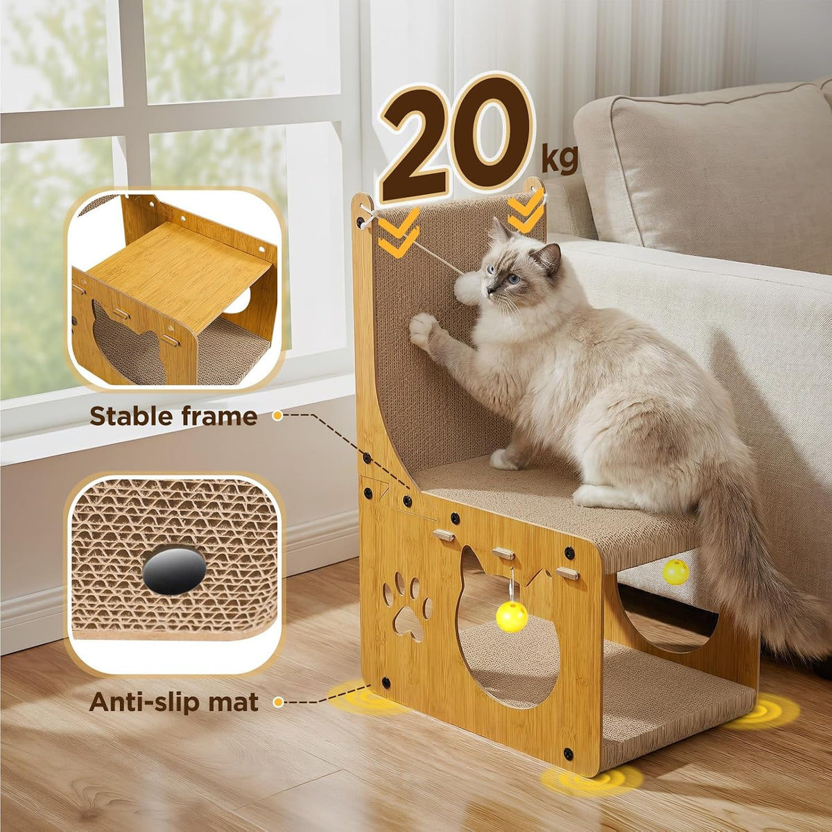 Gimars Cat Scratchers, Vertical Cat Scratcher & L Shaped Cat Scratching Board with Toy Balls, Cardboard Scratch Pad for Cats, Furniture Protector, Cat Scratchers for Indoor Cats