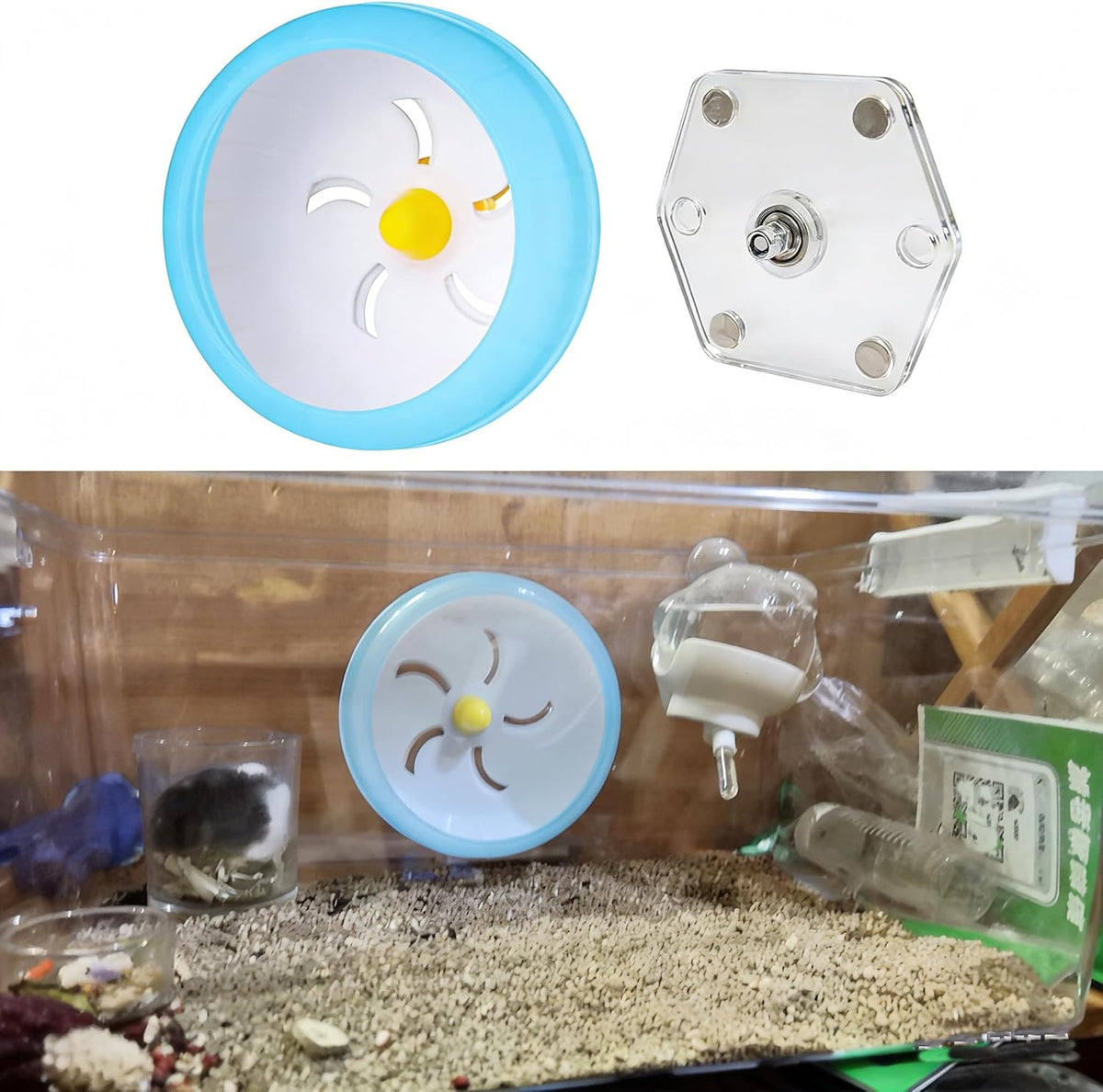 Magnetic Hamster Wheel 7 Inch, Silent Exercise Wheel with No-Drill Magnetic Mount for Wire Cages, Acrylic Cages and Thin Glass Tanks 5101-6