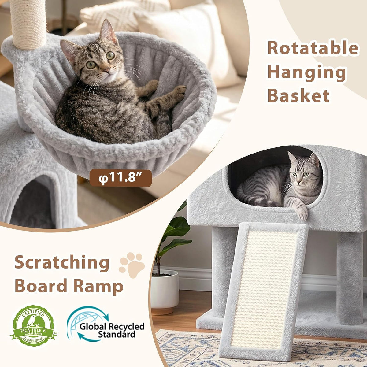 Cat Tree, 78.7'' Cat Tower, 2 Big Condos for Multi Cats GCT061W