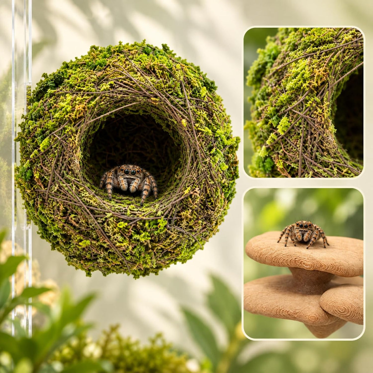 Jumping Spider Enclosure Accessories Kit with Moss Hide and Web