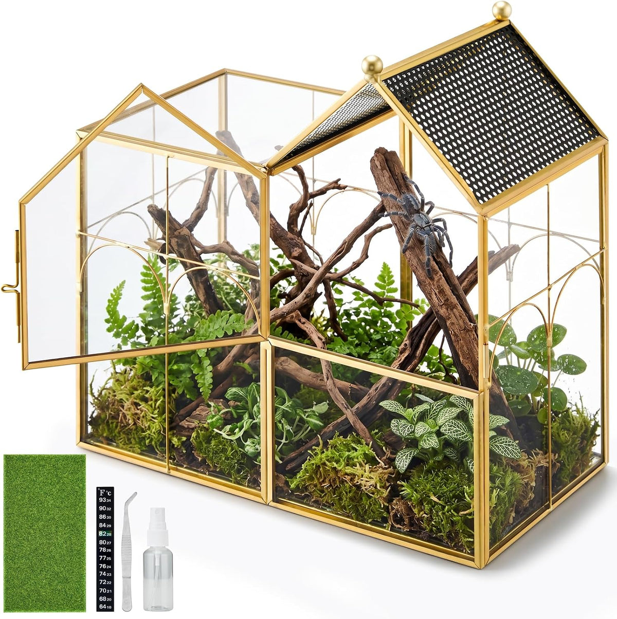 Glass Jumping Spider Enclosure, Front Opening Spider Terrarium Metal Frame