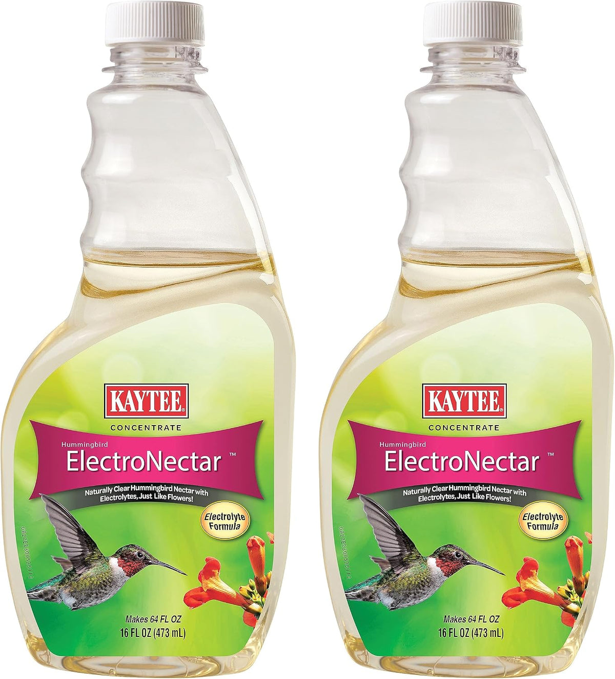 Kaytee Hummingbird ElectroNectar Wild Bird Food, 16 oz Concentrate 2 Pack, Makes 128 oz of ElectroNectar