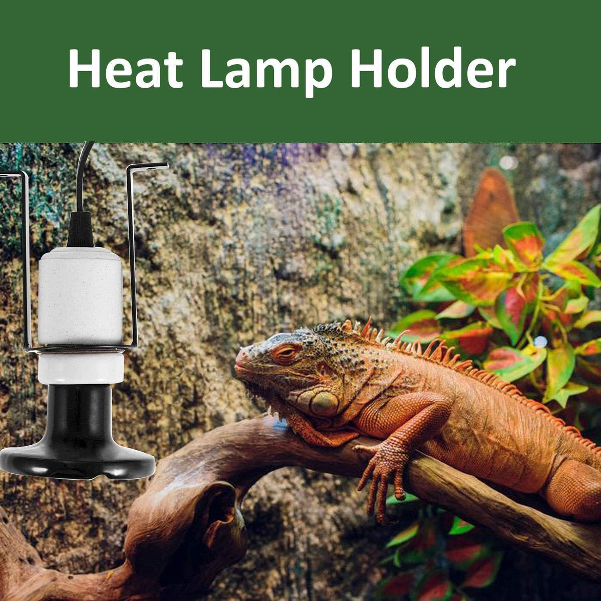 Reptile Ceramic Heat Lamp Holder with Mounting Bracket, E26/E27 Socket for Bulbs up to 300W, 5ft Cord for Terrarium (No Bulb)