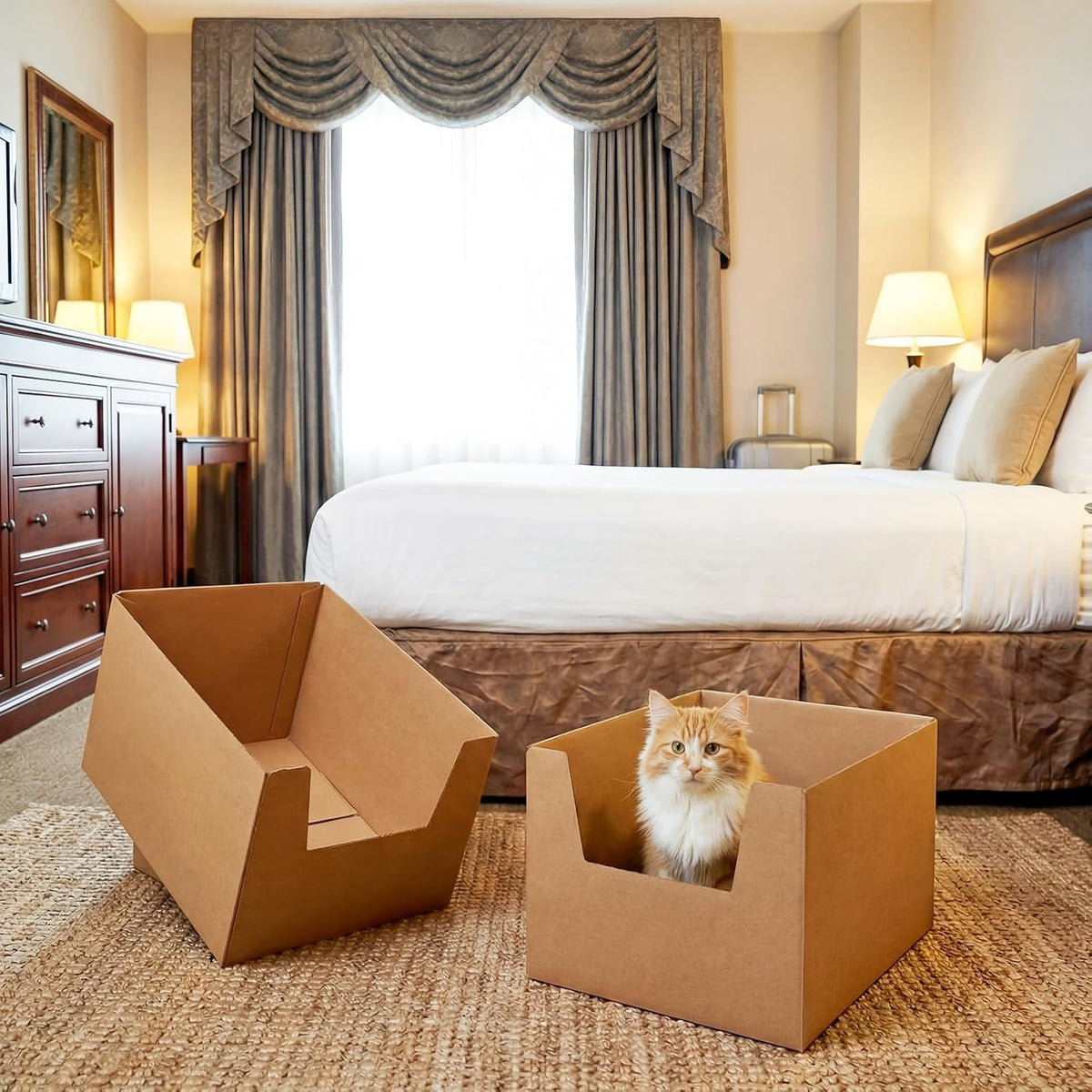 2 Pack 19 x 15 Inch Disposable Litter Boxes, Jumbo Cardboard High Sided