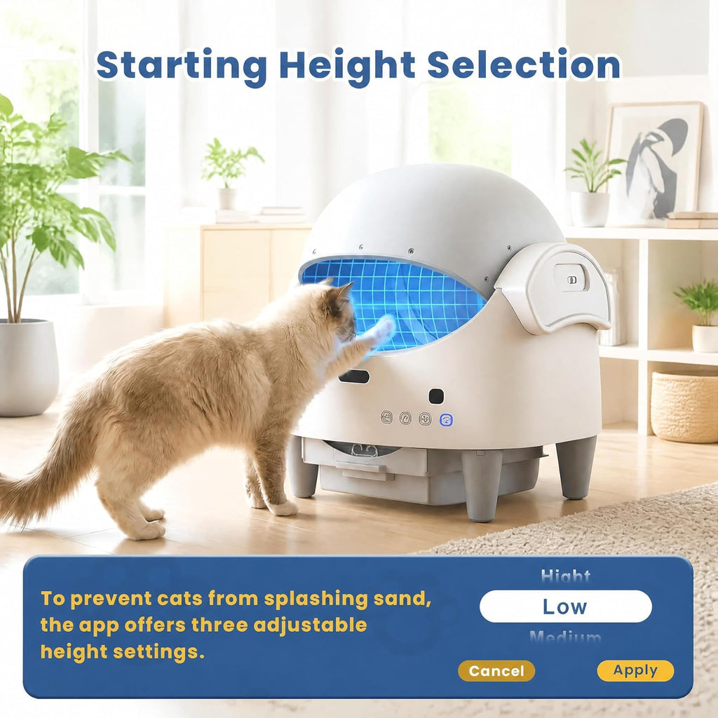 Automatic Cat Litter Box, Self-Cleaning Cat Litter Box with Open-Top Design, 15-Layer Safety Protection & Smart App Control, Adjustable Entry Height, Large Capacity Sealed Waste Bin for Multi-Cats