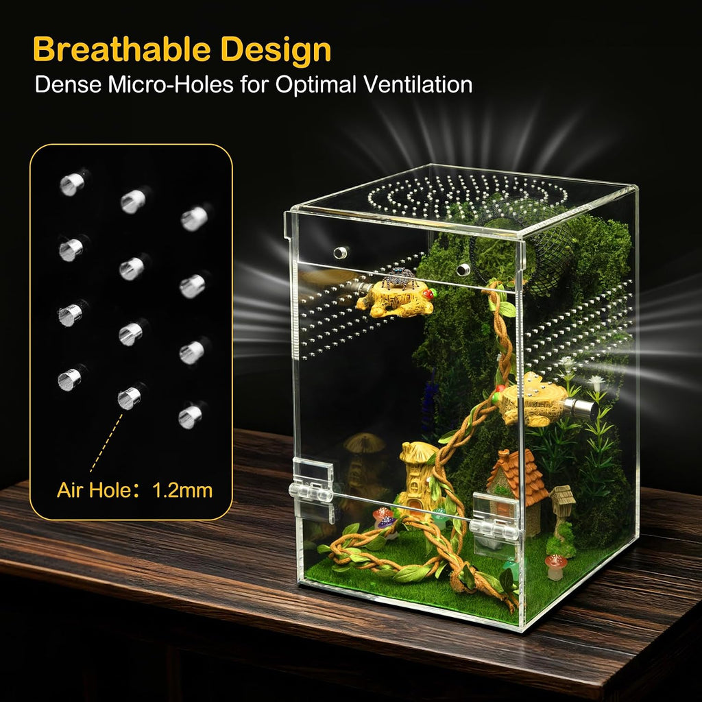 Jumping Spider Enclosure Starter Kit,5 x 5 x 8 in Acrylic Terrarium