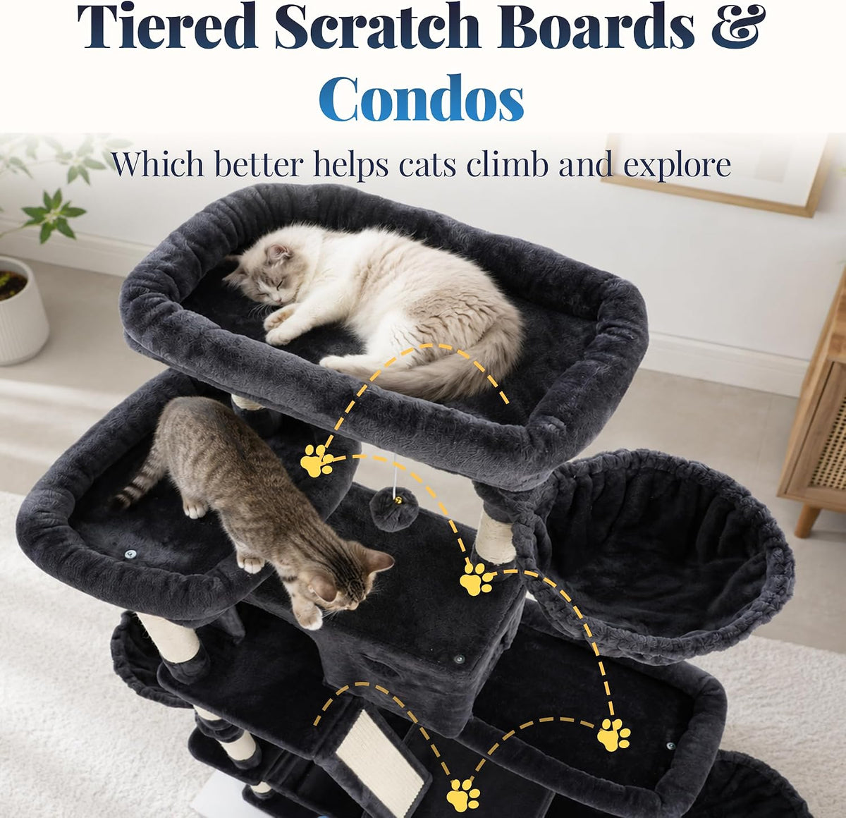 Hey-brother Cat Tree Tower with Stable Wide Base, Steped Platform, MPJ077G