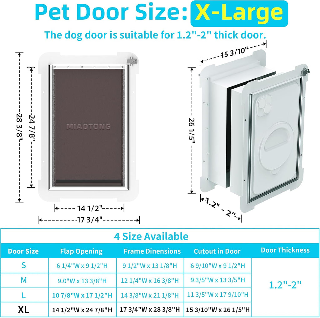 3-Flap Never Rust Extra Large Dog Door for Doors with Sliding Lock Panel