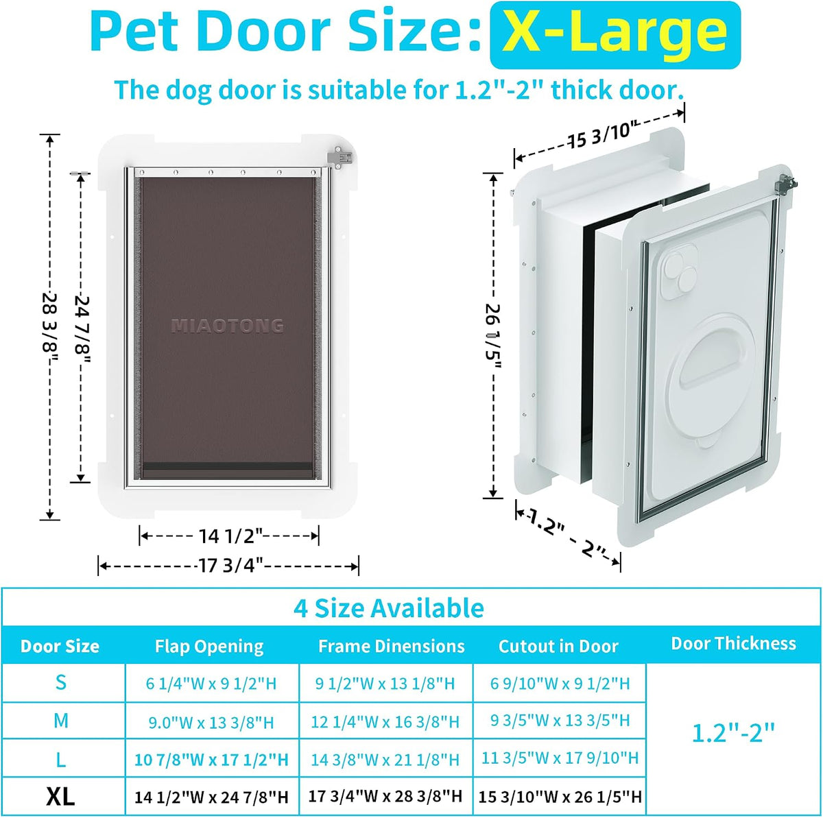 3-Flap Never Rust Extra Large Dog Door for Doors with Sliding Lock Panel
