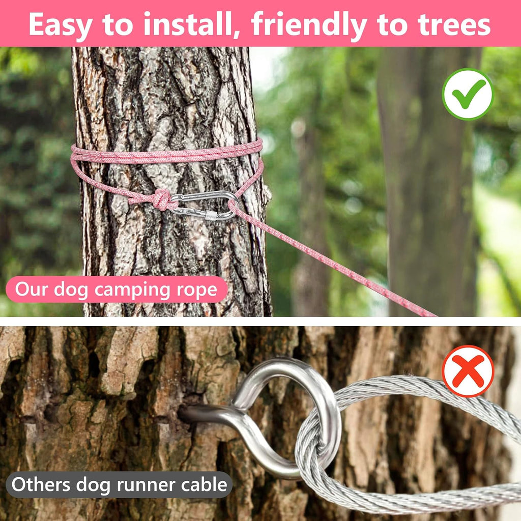 Tresbro Dog Tie Out Cable for Camping, 50ft/75ft/100ft Trolley System for Dogs up to 300lbs, Portable Lightweight Dog Runner Lead for Yard, Reflective Camping Leash for Courtyard, Park, Outside