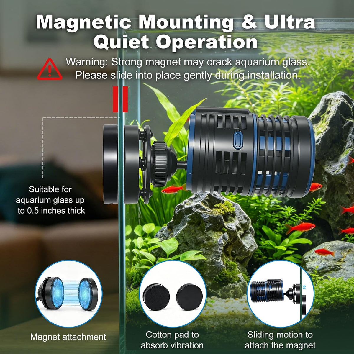 Wave Maker for Aquarium 1057GPH 7W Quiet Magnetic Powerhead 70-210Gal