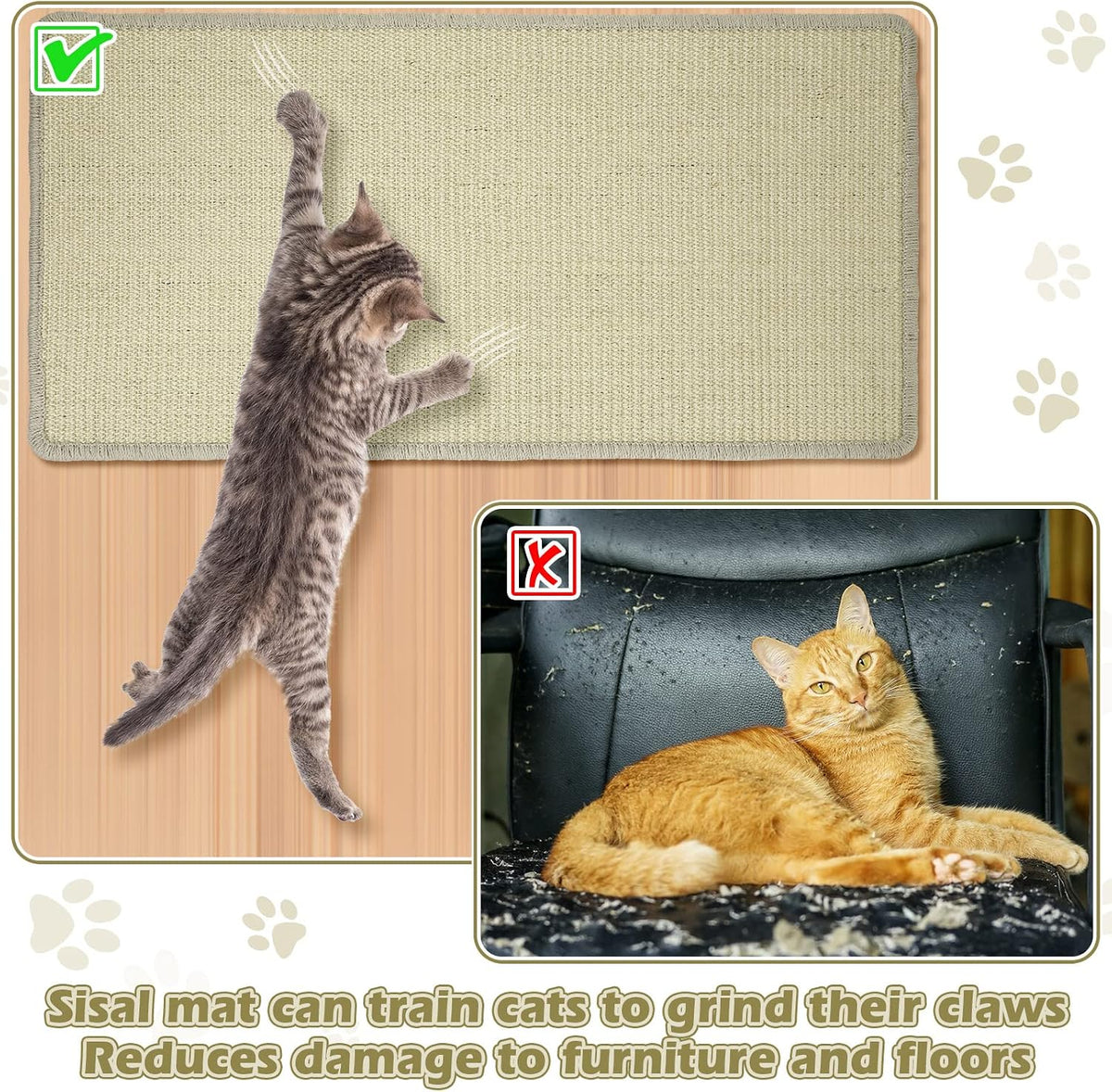 2 Pack Large Cat Scratch Pad Sisal Mat 32 x 16 Inches,Beige