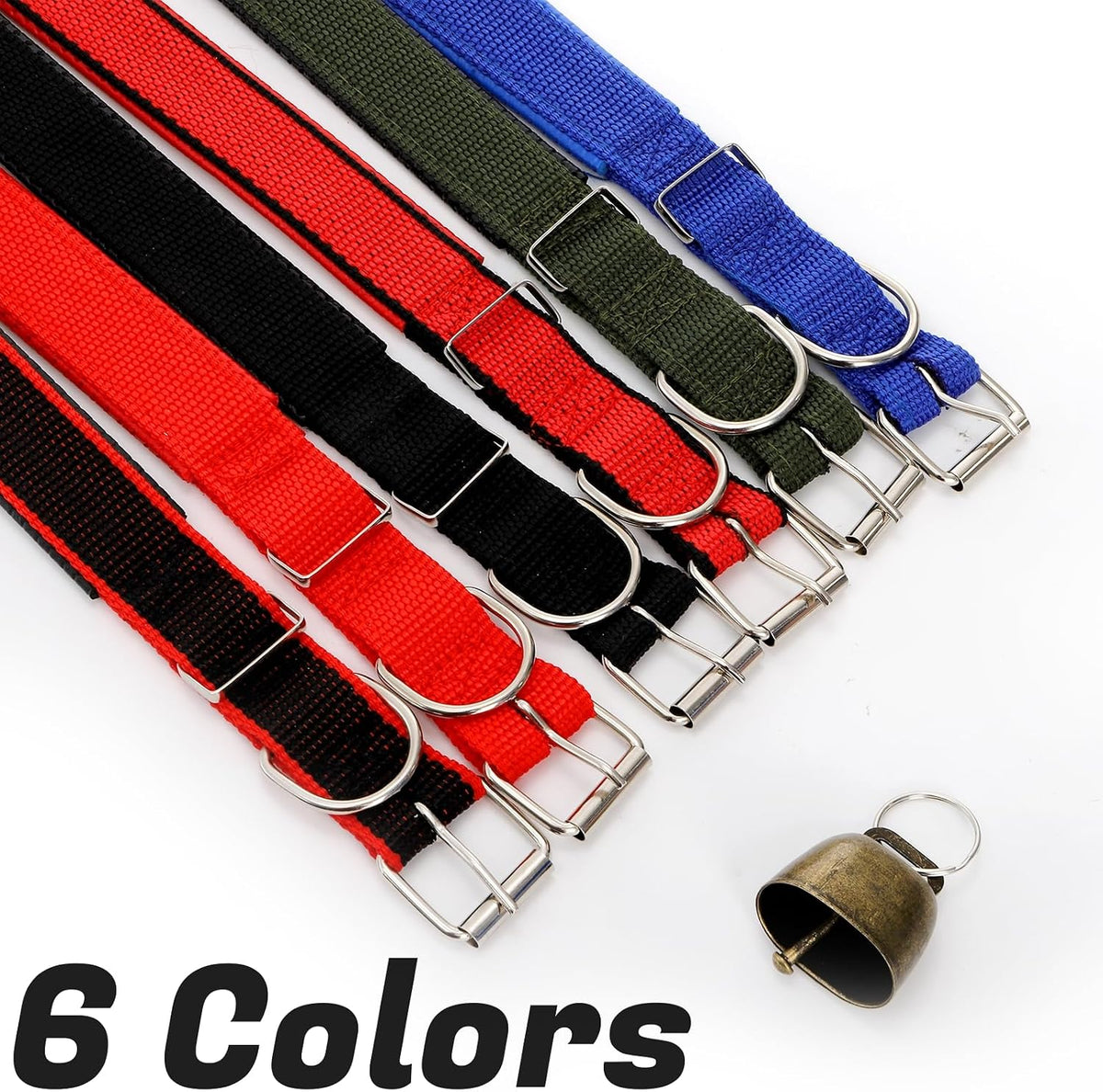 Coloch 12 Pack Goat Collars with Bells, Adjustable Nylon Sheep Collar with Anti-Lost Loud Cow Bells Small Copper Bronze Bells for Sheep, Cow, Goat, Dog