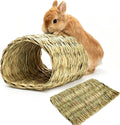 Hamiledyi Rabbit Grass Tunnel,Rabbit Grass Bed Natural Straw Woven Mat Winter Warm Hideaway Hut for Bunny Gerbil Ferrets Chinchilla Guinea Pig