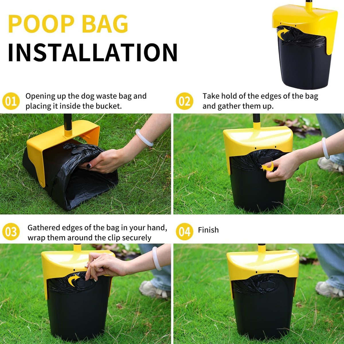ienjoyed Pooper Scooper Large Swivel Bin & Rake with 160 Waste Bags,Heavy Duty Dog Pooper Scooper with Bag Attachment for Dogs, Long Handle Poop Scooper with Lid for Yard, Grass, Gravel(Yellow)