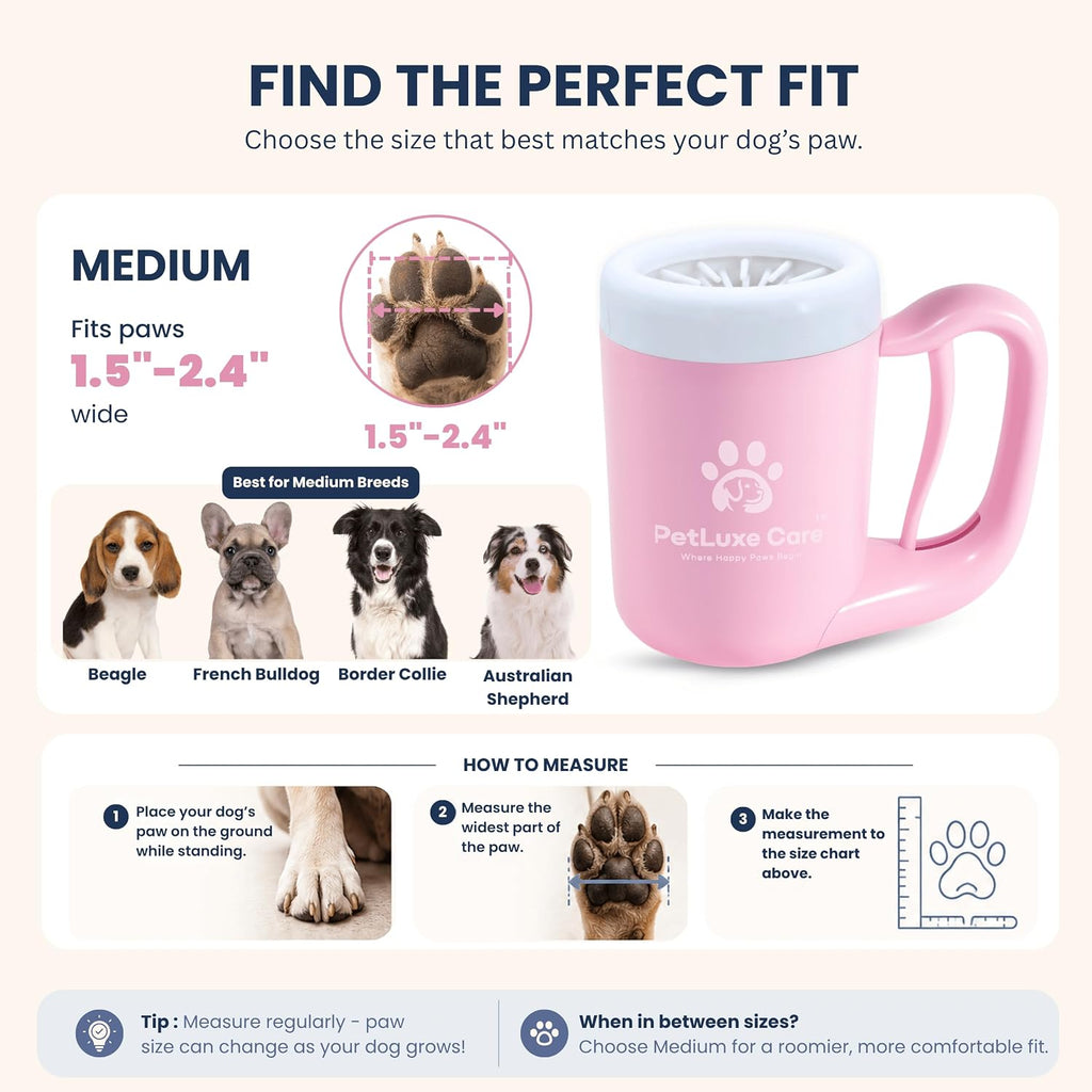Dog Paw Cleaner, Paw Washer Cup with Soft Silicone Bristles, Portable Dog Foot Washer, 4-in-1 Paw Cleaner Kit with Paw Balm, Microfiber Towel & Grooming Brush (Pink Medium)
