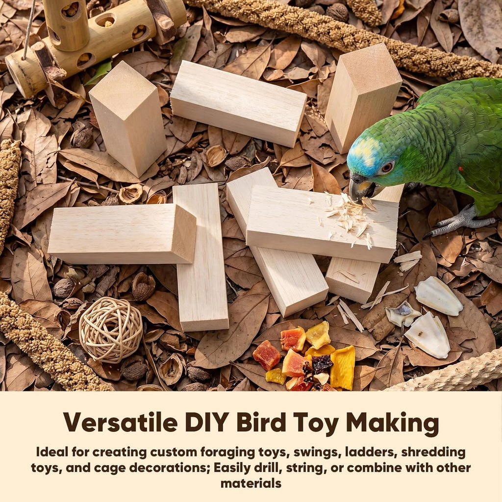 Junkin 8 Pack Balsa Wood Blocks Bird Chew Toys, 2x2x6 Inch
