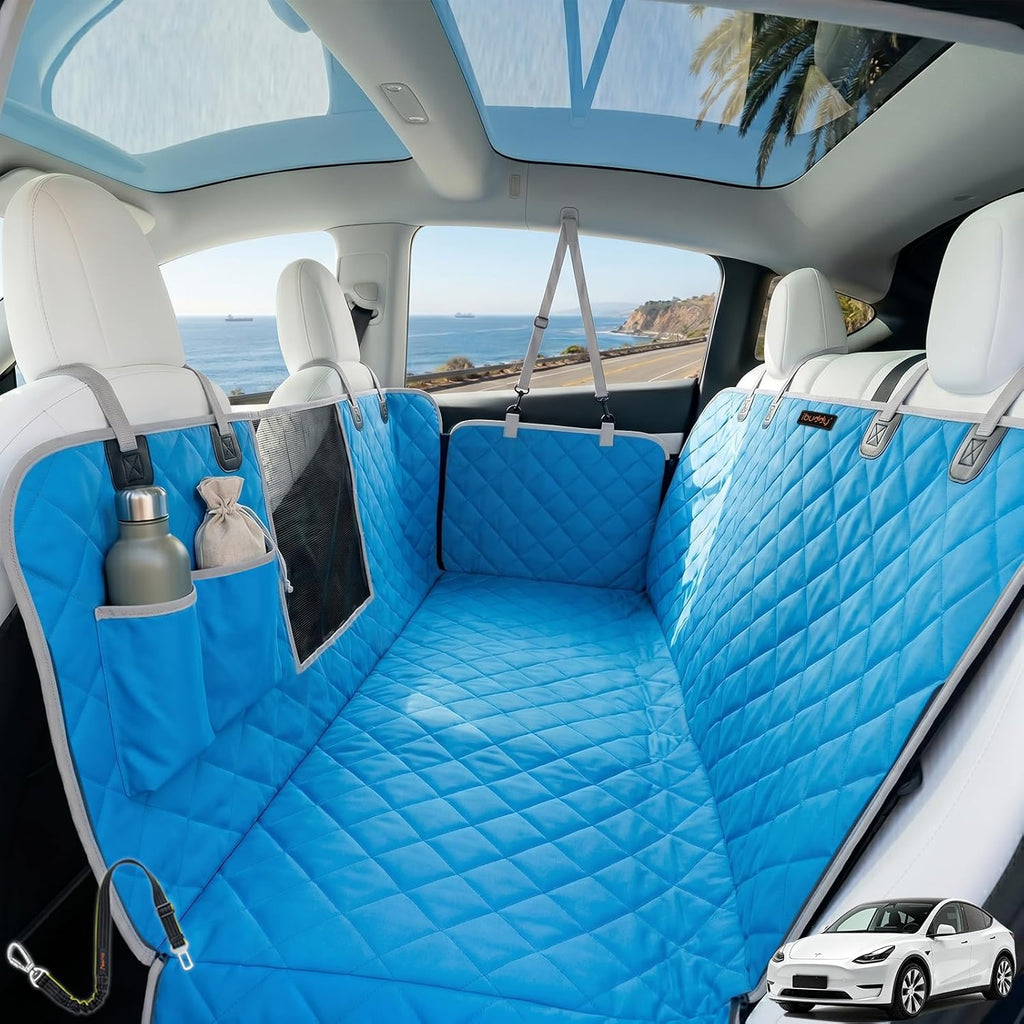 56"Wx60"L Dog Car Seat Cover for SUV & Truck, Heavy Duty 900D Waterproof Pet Hammock with Mesh Window, Odorless Scratchproof Backseat Protector for Large Dogs, Fit Model Y, F-150, RAV4 - Brown