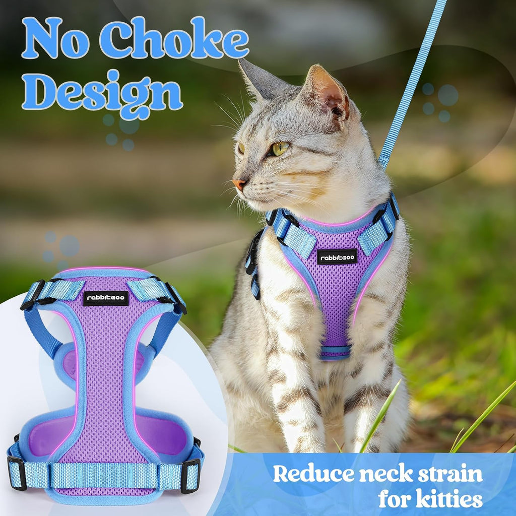 rabbitgoo Cat Harness and Leash Set, Escape Proof, Purple & Blue