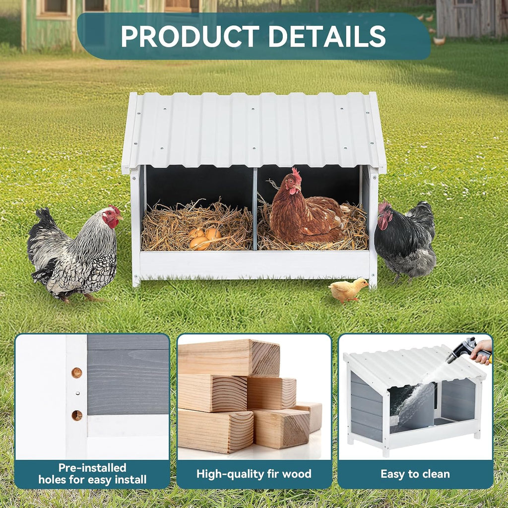 PETSFIT 2 Holes Chicken Nesting Box, PVC Waterproof Roof, Privacy Cover