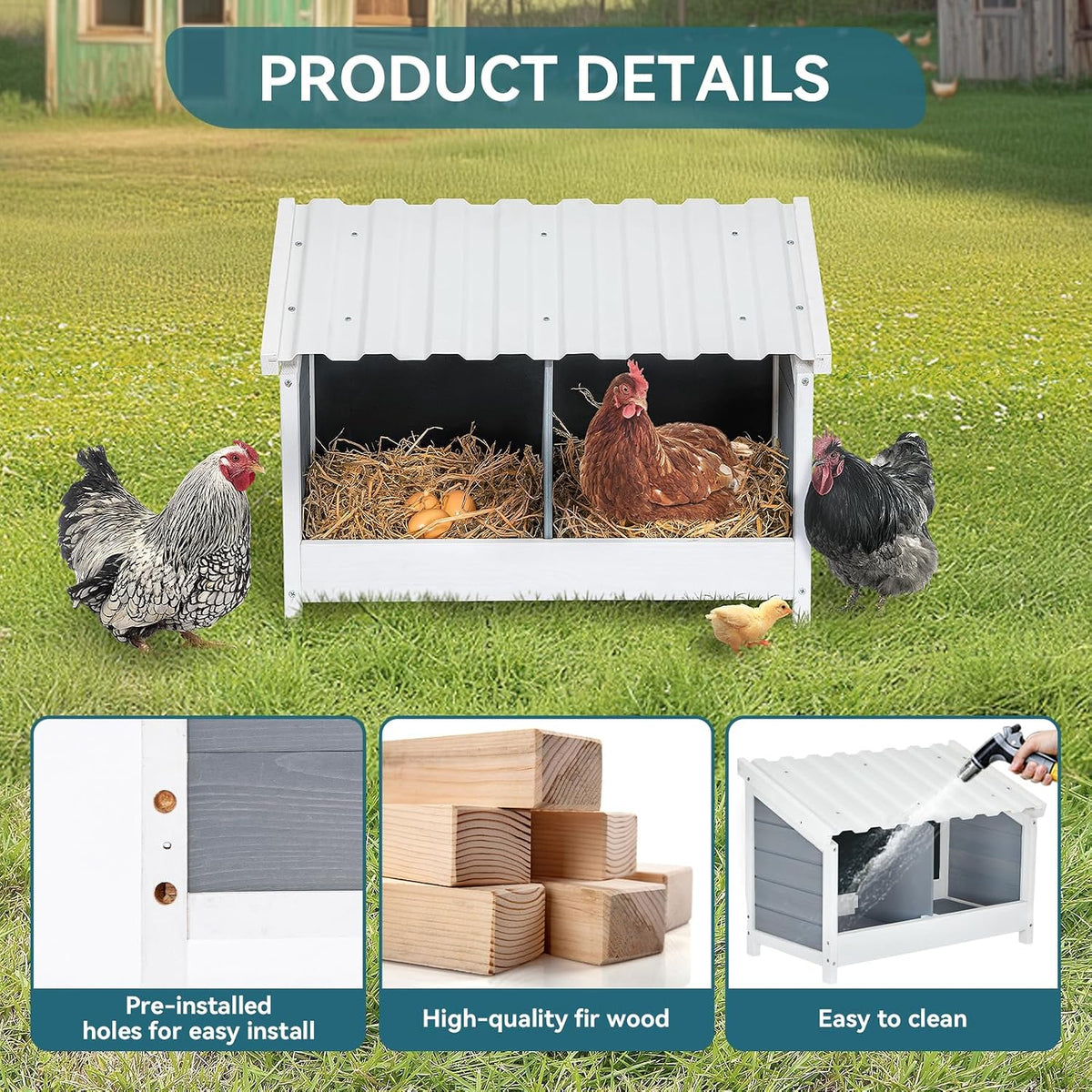 PETSFIT 2 Holes Chicken Nesting Box, PVC Waterproof Roof, Privacy Cover