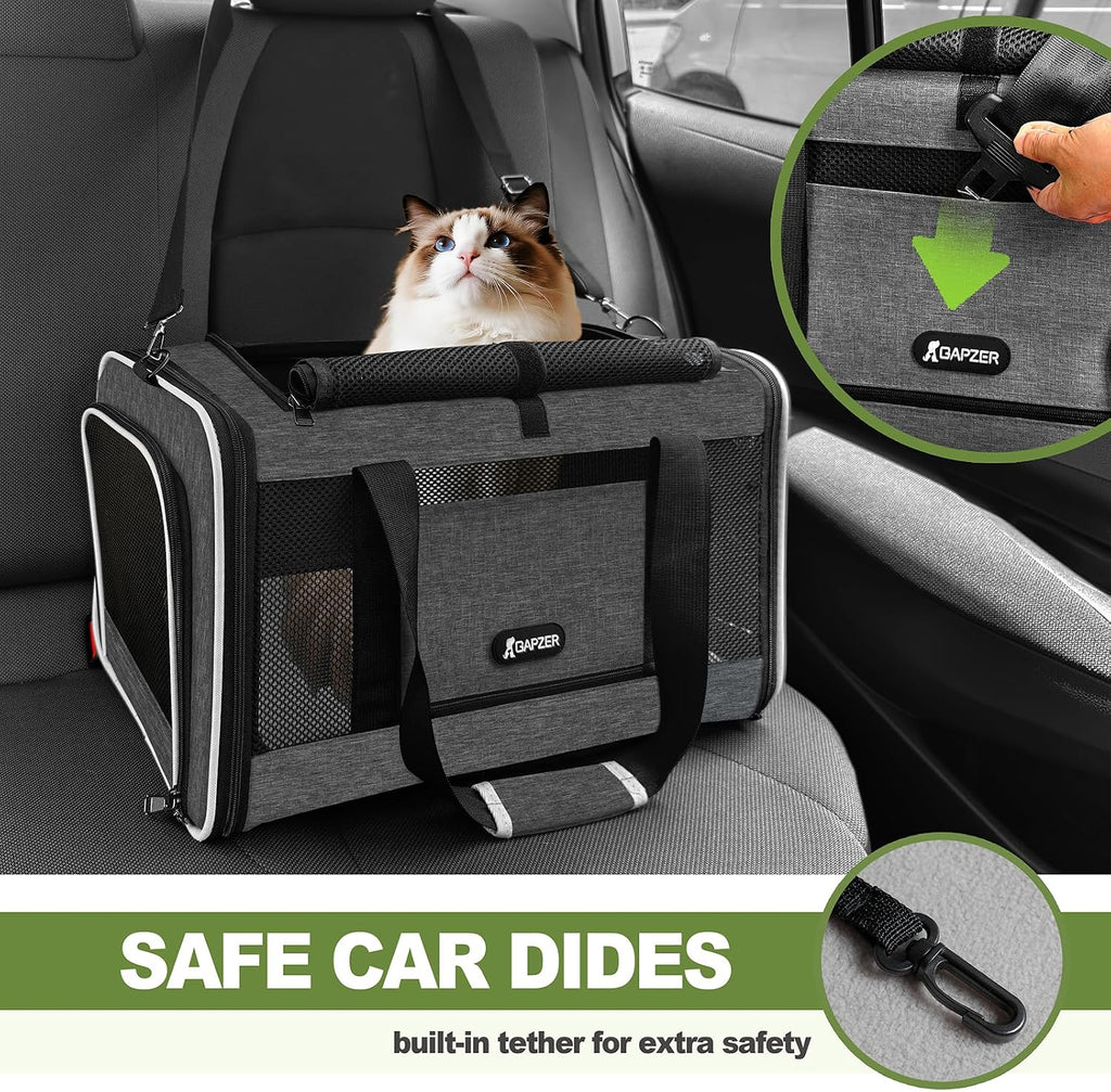 GAPZER Cat Carrier 18x11x11 Top Load, Soft-Sided Pet Travel Bag Over 15 lbs