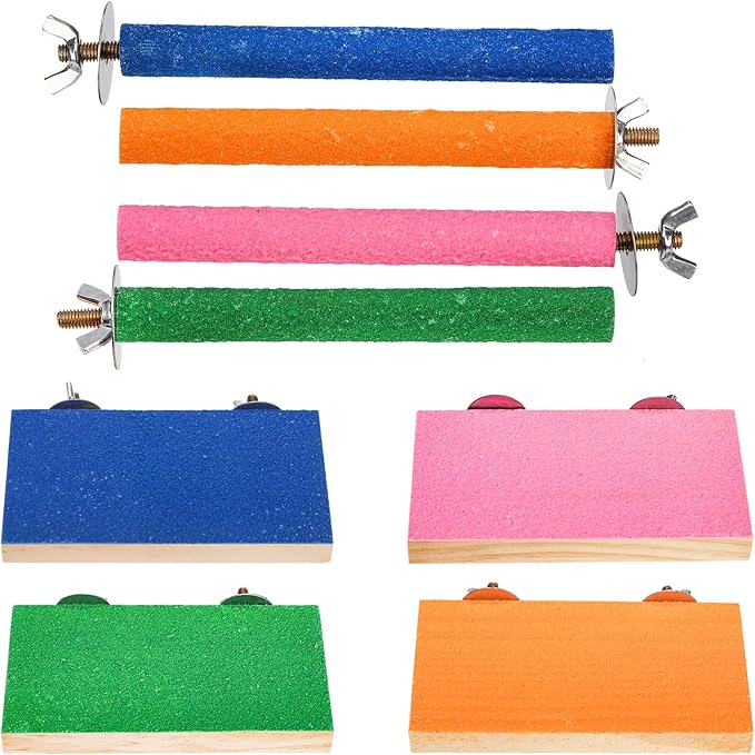 8 Pcs Bird Perch Stand Toy, Colorful Wood Parrot Perch Stand Platform Paw - Image 4