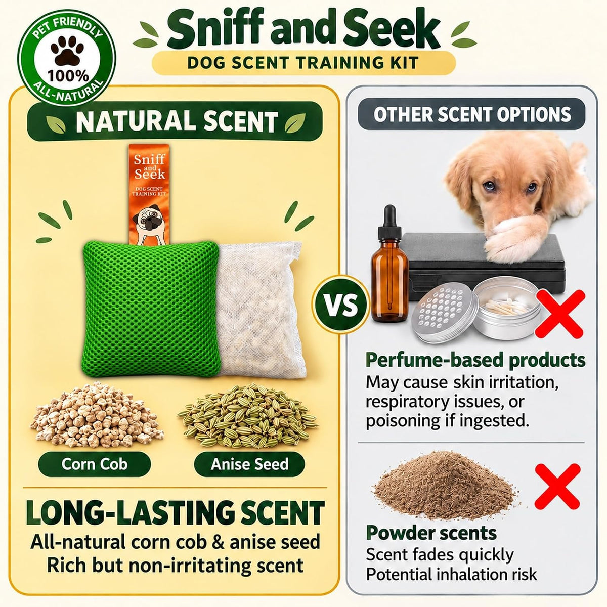 Dog Scent Training kit, Brain Games, Hide and Seek Toys - Fun Nose Work Games, Sniff and Seek Sniffing Toys, Nosework Kit, Scent Work Kit for All Ages Dog (Green)